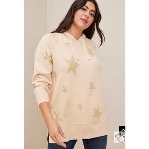 NWOT Woman's Plus Size Torrid Jacquard Pullover Hooded Sweater Ivory and Gold Si